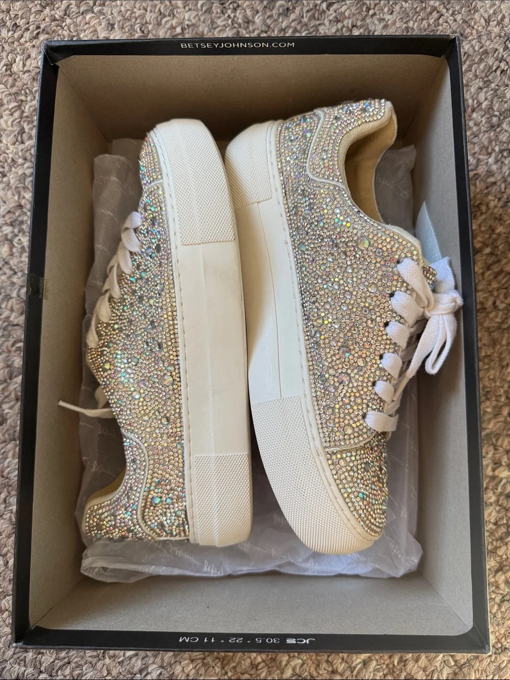Betsey Johnson Sidny Iridescent Crystal Platform Sneakers - White
